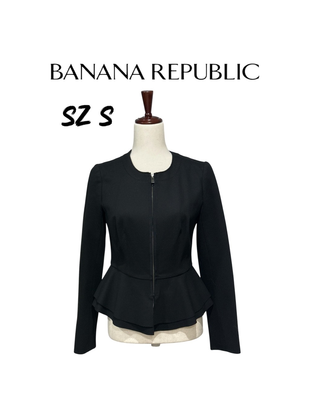Banana Republic Women's Black Collarless Zip-Front Peplum Blazer Jacket – Size 2